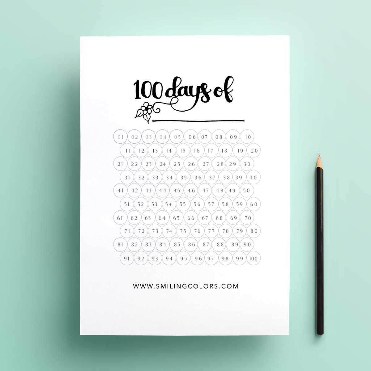 free 100 day goal tracking printable - smiling colors